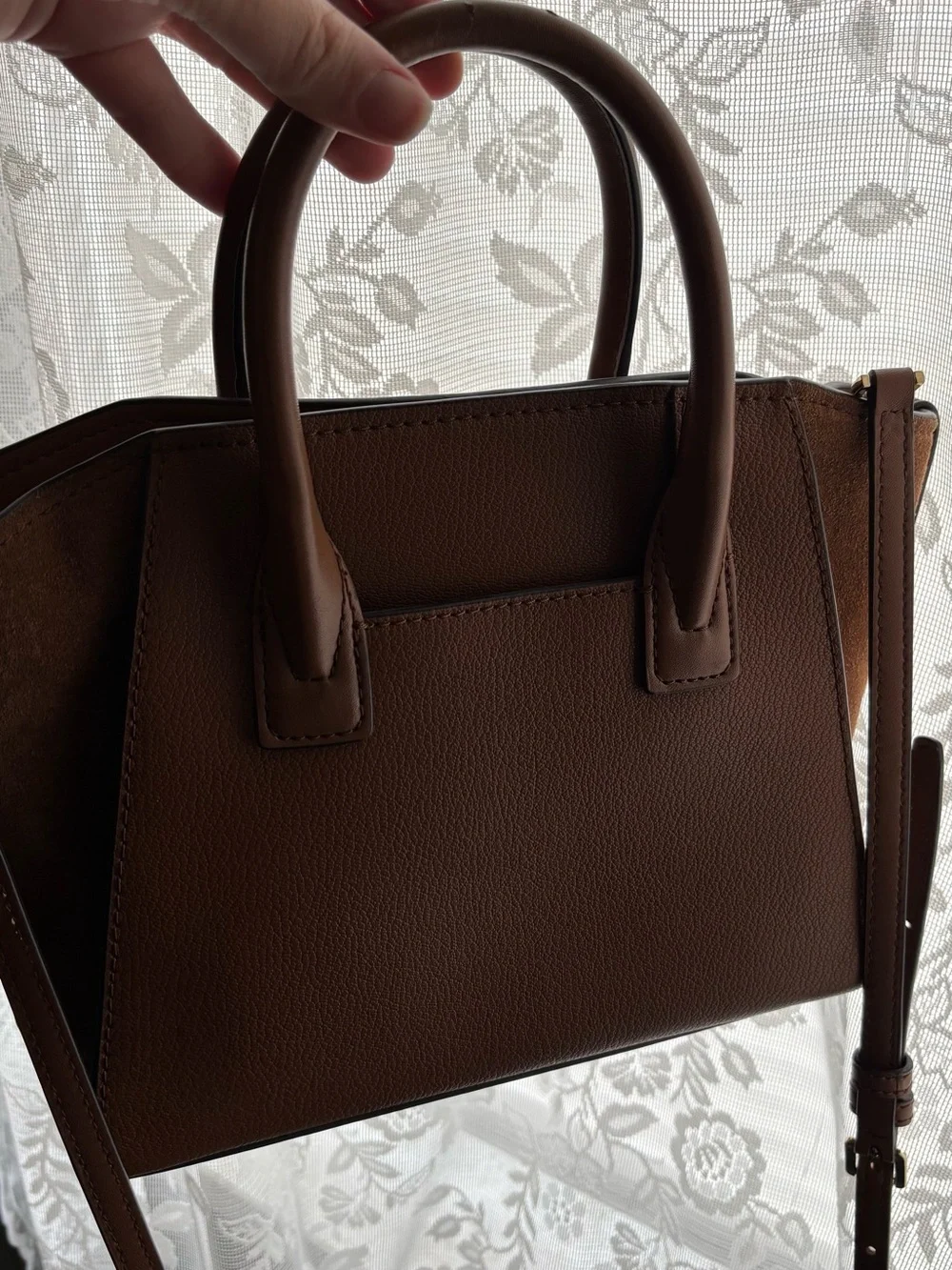 Michael Kors  Small Avril Brown Leather/Suede Satchel with Gold MK Charm